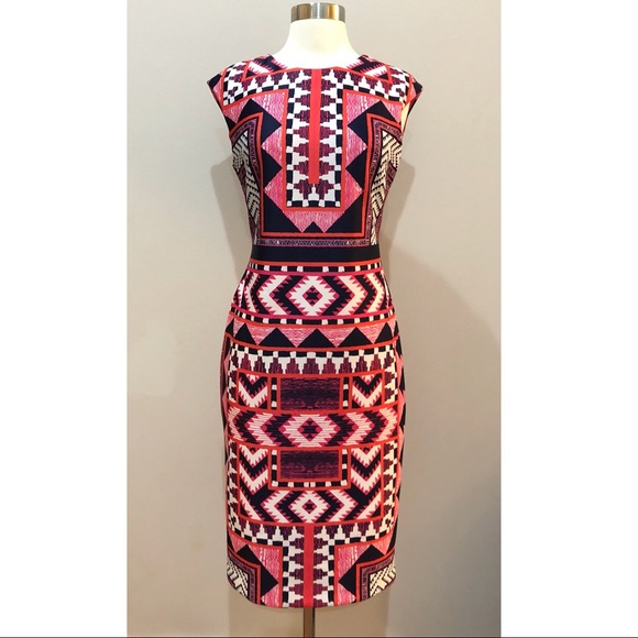 Vince Camuto Geometric Printed Bodycon Dress Sz 4 - Picture 3 of 7
